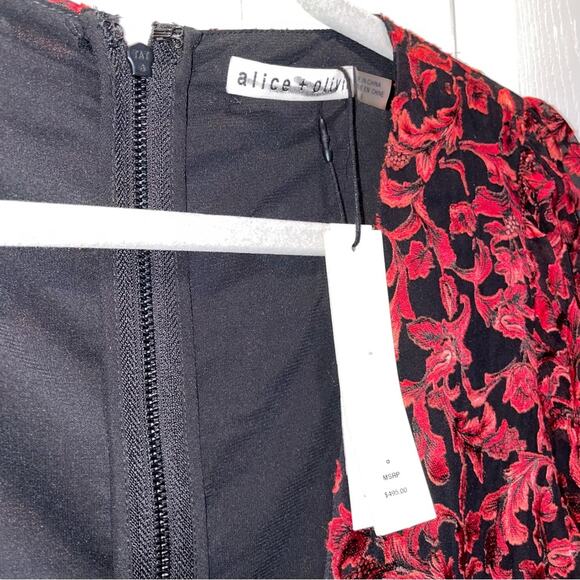 alice + olivia Briar Dress Upstate Scroll Deep Ruby Size 6 - Picture 5 of 5
